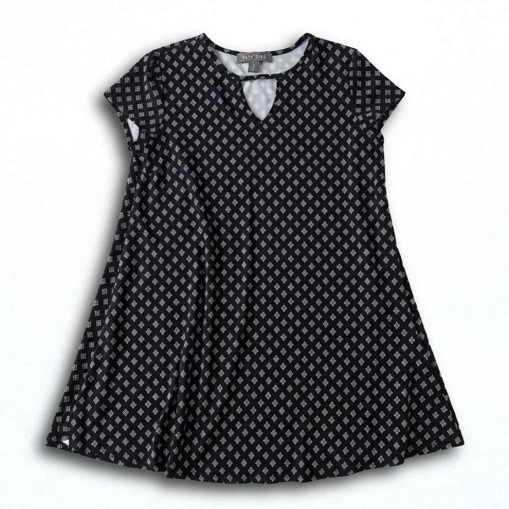 Lark + Grey Black White Geometric Diamond Print V-Neck Keyhole Shift Dress Large